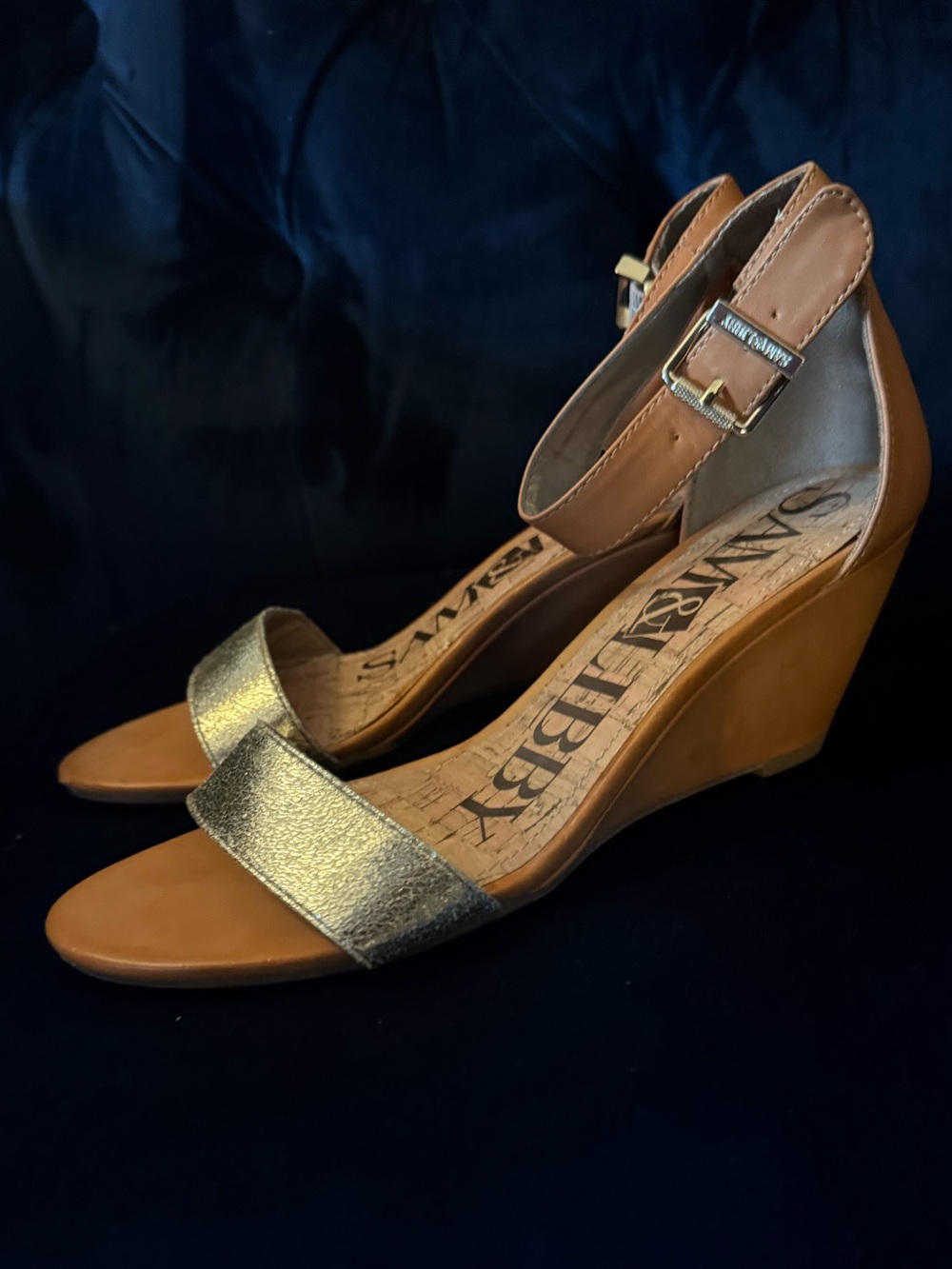 Sam & Libby Gold and Tan Ankle-Strap Sandals